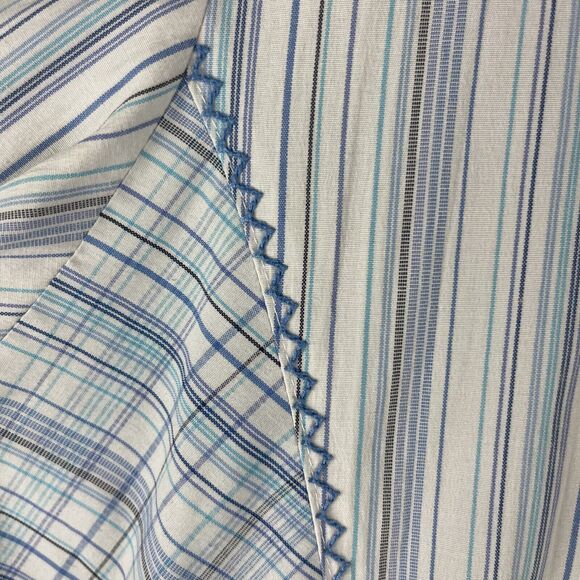 7 Diamonds Embroidered Shirt Mens XXL Blue Stripe Button Up Long Sleeve Stretch - Picture 5 of 16